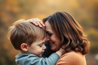 son holding his mom head